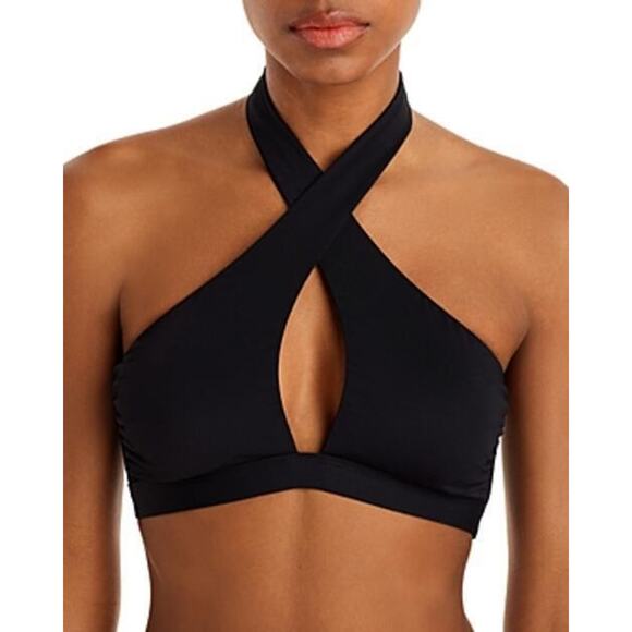 Aqua Swim Halter Style Bikini Top Black Size S 0939 - Picture 1 of 1